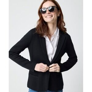 J.Crew Schoolboy Sweater Blazer Petite PM Black One Button Knit Cotton NWT $168